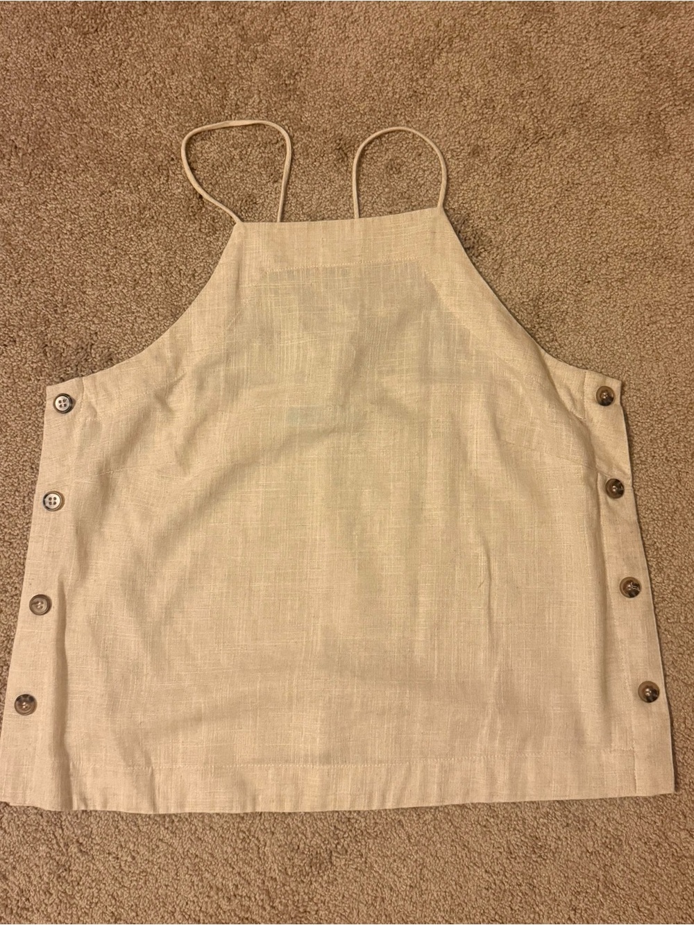 Sugarlips Beige Linen-Blend Button-Side Halter Top